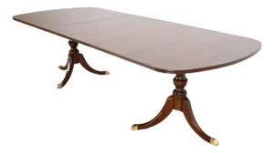 Baker Furniture Style Georgian Mahogany Double Pedestal Extension Dining Table, Newly Refinished