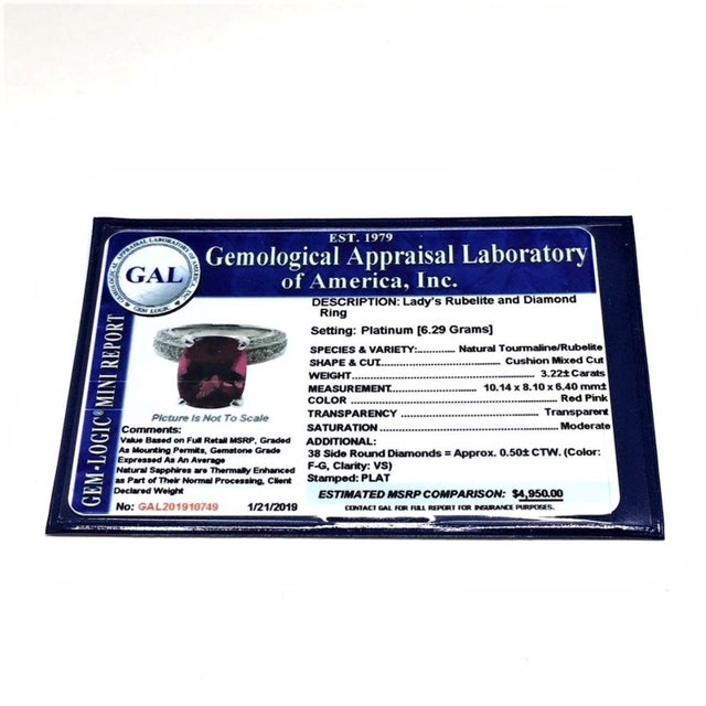 Diamond Tourmaline Rubellite Ring 3 Platinum 3.72 TCW Certified For Sale - Image 13 of 17
