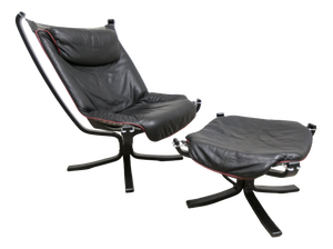 Set of Vintage Lounge Chair and Ottoman by Sigurd Ressell for Poltrona Frau, Italy, 1980s