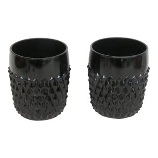 Indiana Glass Tiara Pair of 2 Glasses Cameo Black Diamond Point Tumblers 4953b For Sale