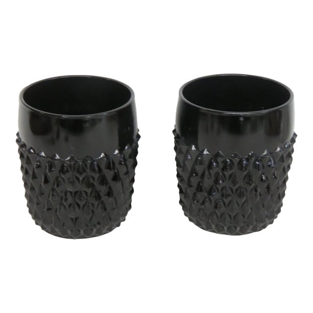 Indiana Glass Tiara Pair of 2 Glasses Cameo Black Diamond Point Tumblers 4953b For Sale