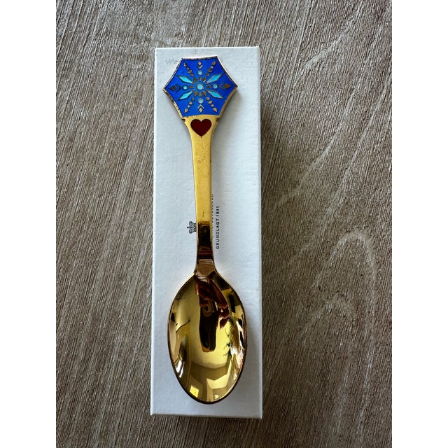 1970s 1970s 976 A. Michelsen Gilt Sterling Silver and Guilloché Enamel Christmas Spoon & Fork by Gudmund Olsen - Set of 2 For Sale - Image 5 of 9