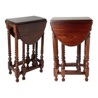 Early 20th Century Pair of Handcrafted Rosewood Drop Leaf Drink or Side Tables For Sale