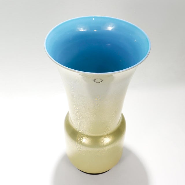 Glass Large Venini Gold and Blue Laguna Glass Vase by Tomaso Buzzi For Sale - Image 7 of 13