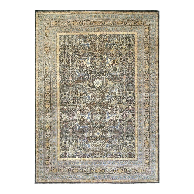 Dark Brown Contemporary Wool and Silk Rug Designed Allover 10 X 14 For Sale
