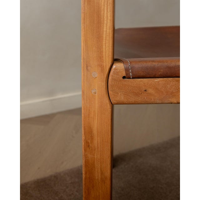 Brutalist Elm and Leather Dining Chairs from Maison Regain, 1970s, Set of 4 For Sale - Image 15 of 16