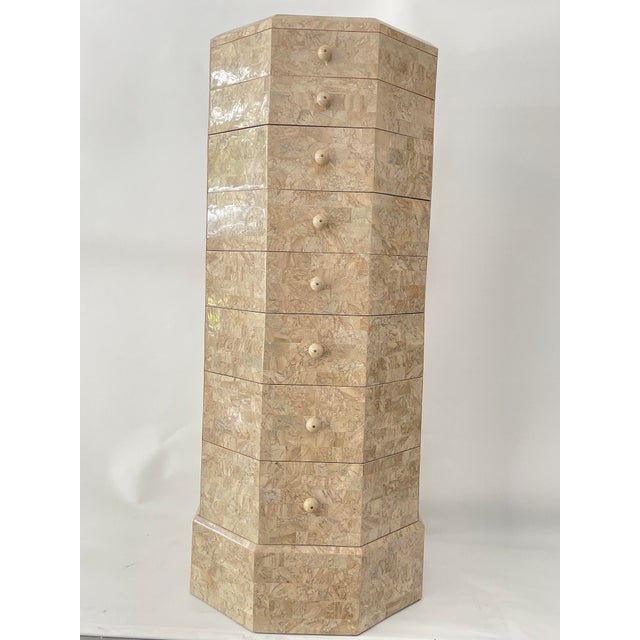Maitland - Smith 1980s Maitland-Smith Tessellated Fossil Stone Tall Jewelry Chest With Matching Box For Sale - Image 4 of 18