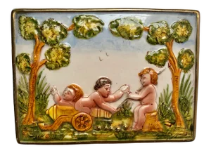 Vintage Italian Pottery Putti Trinket Box