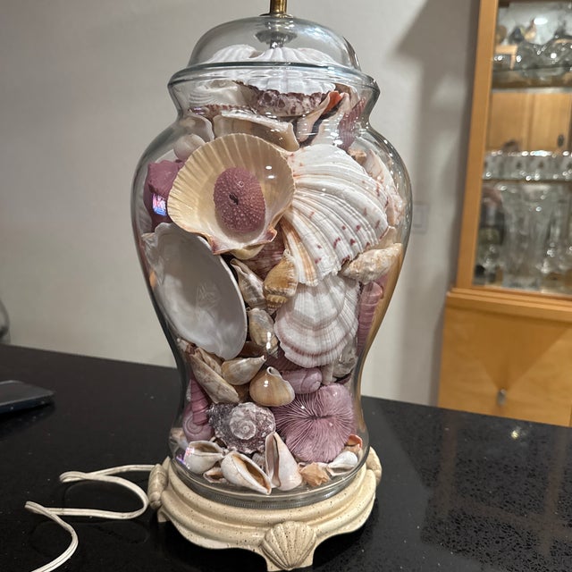 Coastal Vintage Glass Seashell Lamp For Sale - Image 3 of 7