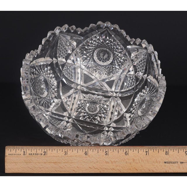 American Brilliant Period Cut Crystal Bowl – 7" – Deep Hobstars & Sawtooth Rim For Sale - Image 9 of 10