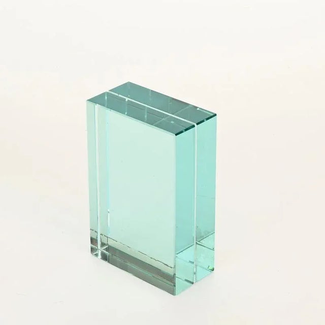 Stunning and rare large double-sided picture frame in Nile green crystal glass with a silvered mirror base. This...