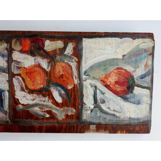 Rustic European Mid 20th Century Impressionist Strawberry Still Life Painting on Wood For Sale - Image 3 of 4