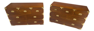 Pair of Campaign Solid Teak Dovetailed Drawers Dressers Credenza Brass MINT!