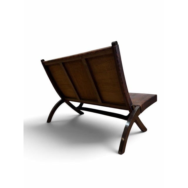 Mid-Century Attributed Angel Pazmiño Stamped Leather X-Frame Loveseat Settee For Sale In West Palm - Image 6 of 8