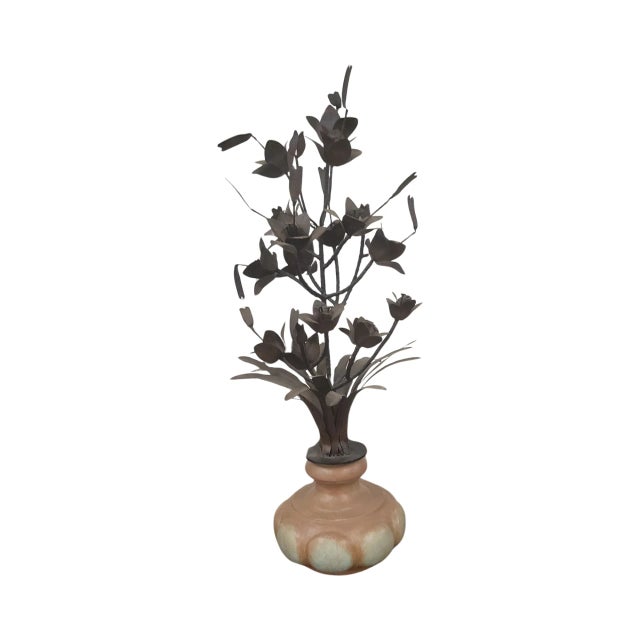 mid century hand forged iron sculpture of daffodis measures 30.5 tall by 14 inches diameter