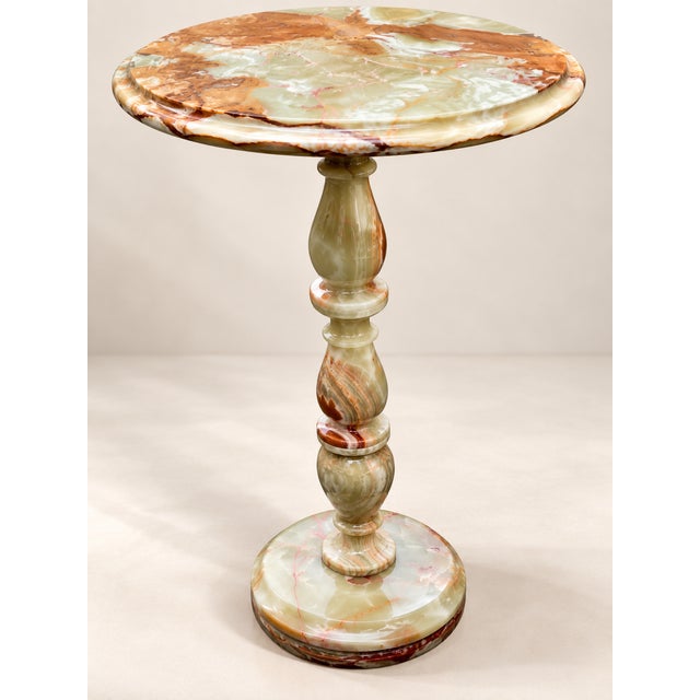 Handcrafted Onyx Marble Pedestal Table – Round Luxury Accent & Side Table | Zarva Stone For Sale - Image 4 of 6