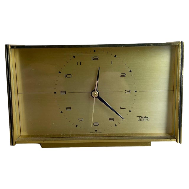 Vintage Hollywood Regency Brass Table Clock from Diehl Electro, Germany, 1960s For Sale