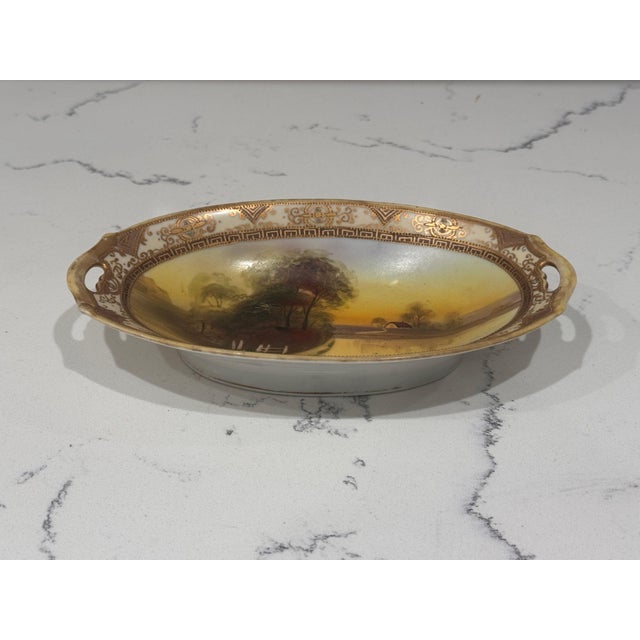 Japanese Antique Japanese Hand-Painted Nippon Plate by Morimura Brothers, Rural Lake Scene, C. 1911–1921 For Sale - Image 3 of 8