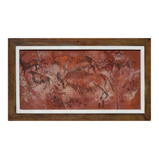 Nan Street Fowler Mid-Century Abstract Expressionist Paleolithic Hunt Scene 1959 For Sale