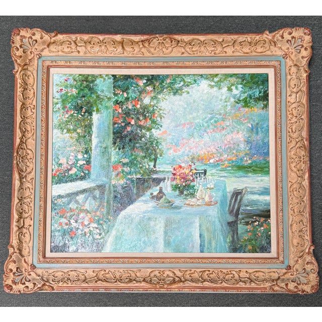 Late 20th Century Freilberger Still Life Table on the Patio Painting Signed For Sale - Image 5 of 12