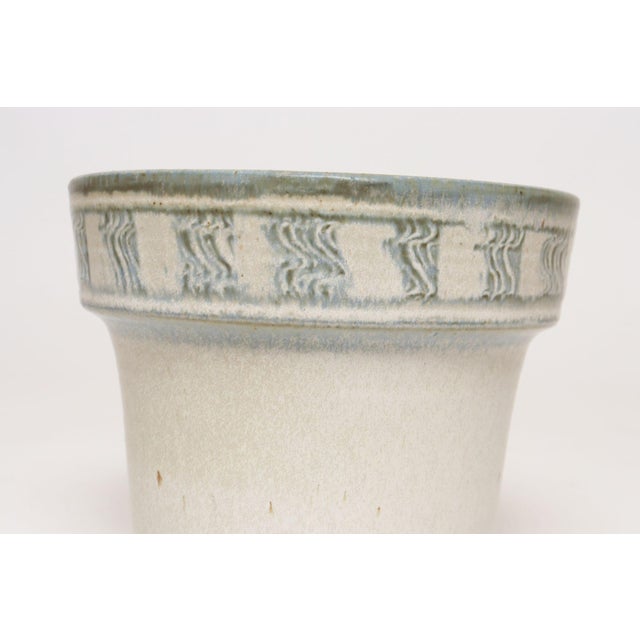 Beige Vintage Green, Blue, and Beige Sgraffito Ceramic Planter by Deanna Nichols For Sale - Image 8 of 12