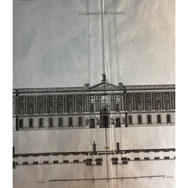 Antique Architectural Engraving Colonnade Du Louvre Paris French Print For Sale - Image 4 of 5