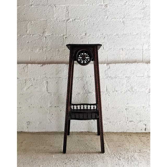 Wood Antique Plant Stand with Carved Portraits in Oak, 1890s For Sale - Image 7 of 14