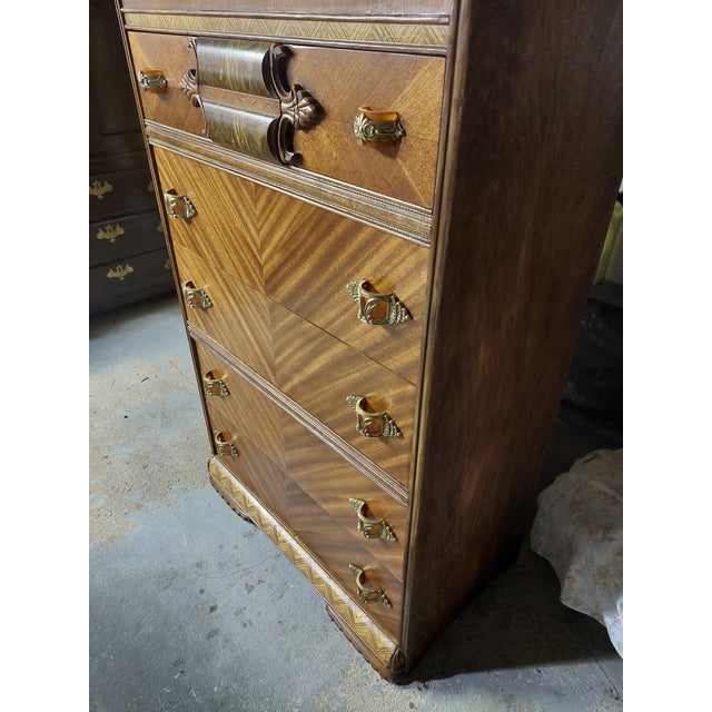 1940's Vintage Waterfall Dresser Tallboy Refurbished For Sale - Image 4 of 16