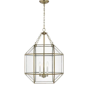 Suzanne Kasler By Visual Comfort Studio Morrison 3-Light Medium Pendant with Clear Glass Shade in Satin Brass