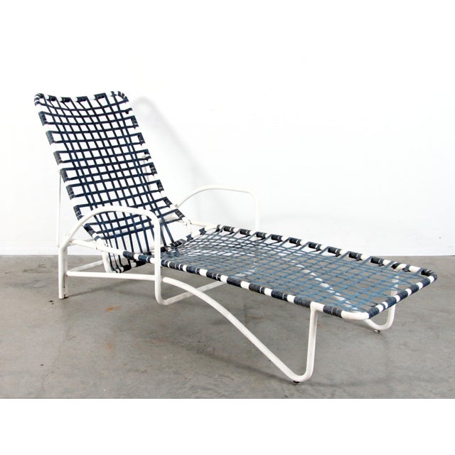 Vintage Brown Jordan Lido Patio Chaise Lounge With White Frame and Blue