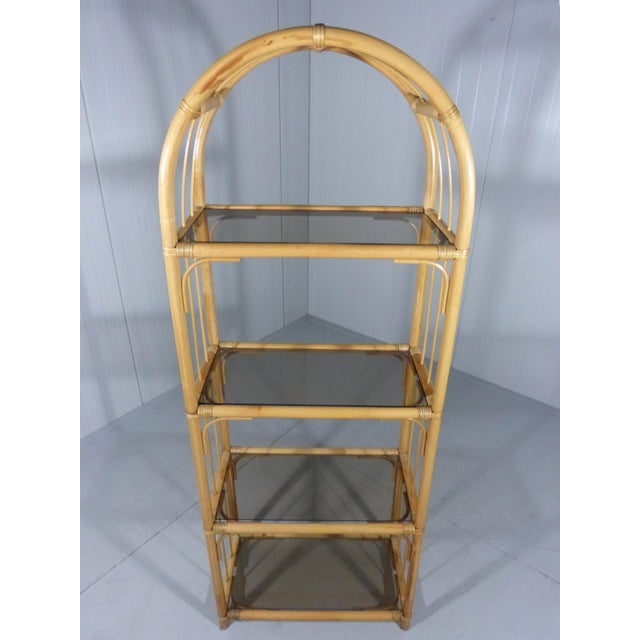 Mid-Century Modern Rattan & Smoked Glass Display Rack, 1970s For Sale - Image 3 of 11