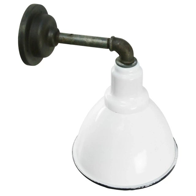 Vintage Industrial Cast Iron & White Enamel Sconce For Sale - Image 4 of 5