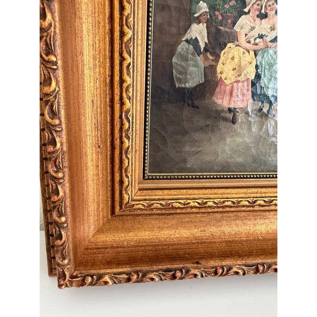 Antique 19th Century French Oil Painting Genre Scene Figures Village Tavern Art For Sale In Jacksonville, FL - Image 6 of 13