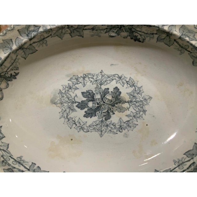 Ceramic English Antique Blue & White Tureen / Covered Dish With Crackle Glaze and Lovely Ribbon & Acorn Motifs for Cottage Core & Collectors - See Pics! For Sale - Image 7 of 10