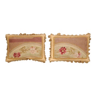 French 19th Century Aubusson Tapestry Pillows with Flowers & Tassels - a Pair For Sale