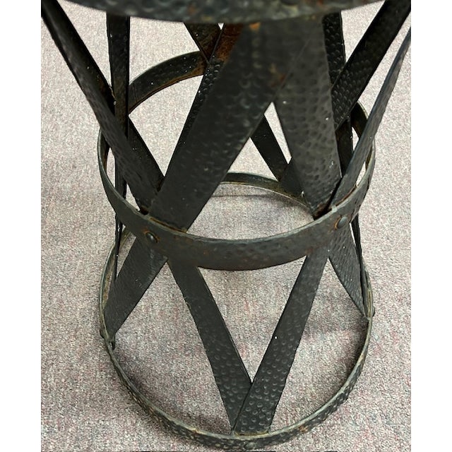 Sarreid Ltd. Mid Century Designer Sarreid Handmade Metal Drum Side Table, Plant Stand For Sale - Image 4 of 7