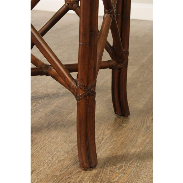 Animal Skin Hollywood Regency Round Glass Top Rattan Dining Table For Sale - Image 7 of 17