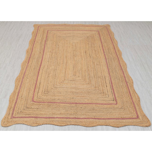 Pink Natural Jute Wave Scallop Rug 9x12 Ft. For Sale - Image 9 of 12