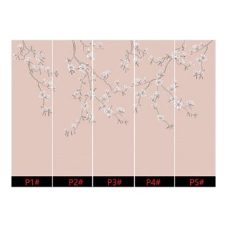 W36'* H100"/Panel, a Set of 6 Panels Magnolia Wallpaper, Mauve Magnolia Wallpaper For Sale
