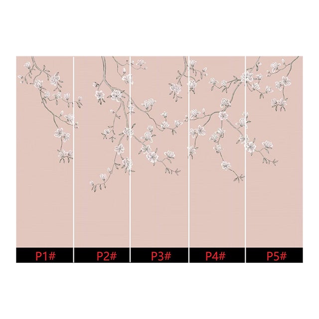 W36'* H100"/Panel, a Set of 6 Panels Magnolia Wallpaper, Mauve Magnolia Wallpaper For Sale