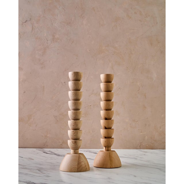 Mid-Century Modern "Albert" Hand Turned Maple Candle Holders by Lostine, Set of 2 For Sale - Image 3 of 10
