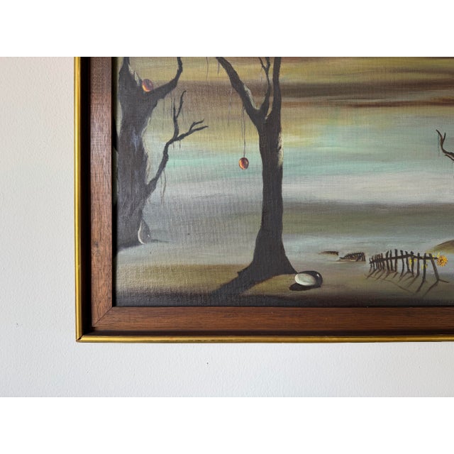 Brown 1969 Vintage Geho Surrealist Landscape Oil Painting, Framed For Sale - Image 8 of 11