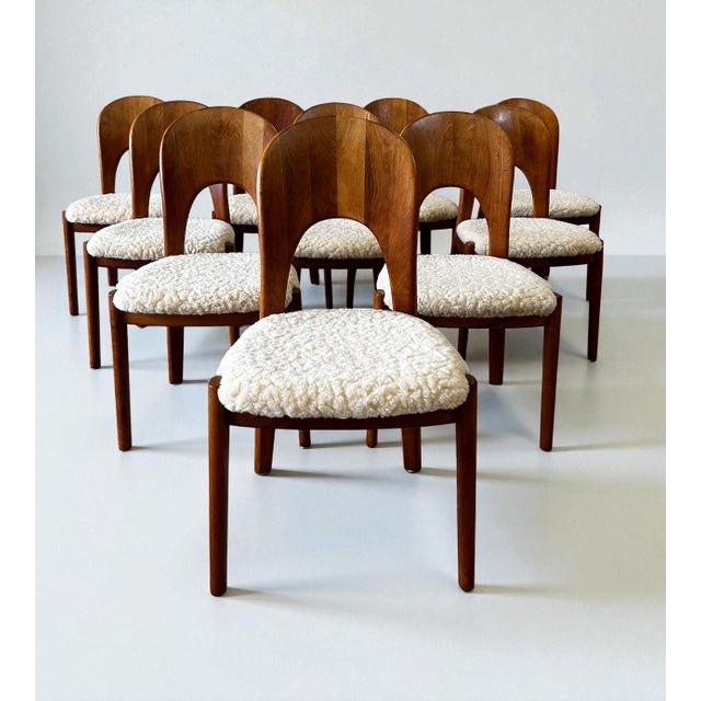 A stunning set of ten dining chairs designed by Niels Koefoed for Koefoeds Møbelfabrik, Denmark, circa 1960s. These...