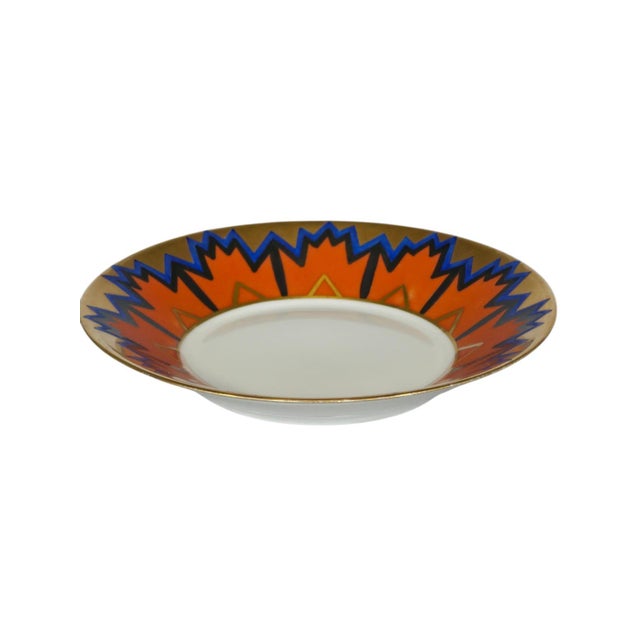 Metal Art Deco Egypt Cup and Saucer with Geometric Sun Pattern and Gilt Feet from Eschenbach Bavaria, Germany, 1920s, Set of 2 For Sale - Image 7 of 17