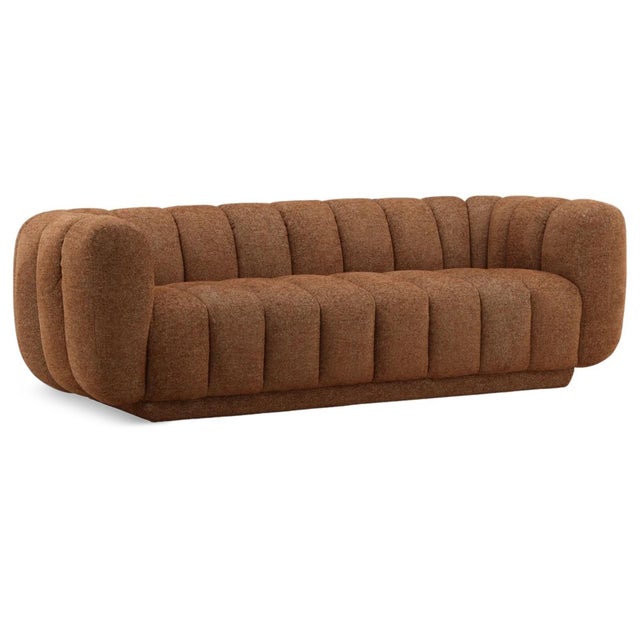Luxurious, warm, and inviting, this cognac-toned chenille upholstered sofa will look striking in any interior space. Deep...