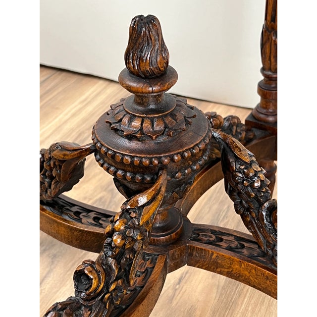 Brown Antique Louis XVI Style Marble Top Side Table Hand Carved in Belgium C. Late 19th Century For Sale - Image 8 of 11