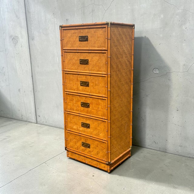 Dixie Furniture Co. Vintage Faux Bamboo Rattan Campaign Style Lingerie Chest Dresser For Sale - Image 4 of 10