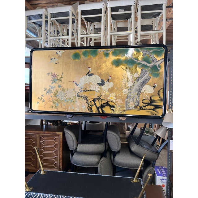 Two Spoleto Chairs and One Piece of Art (Painted Cranes With Gilding on a Wood Panel) For Sale - Image 13 of 18