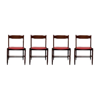 Mid-Century Dining Chairs in Skai and Beech by Gianfranco Frattini, 1960s, Set of 4 For Sale