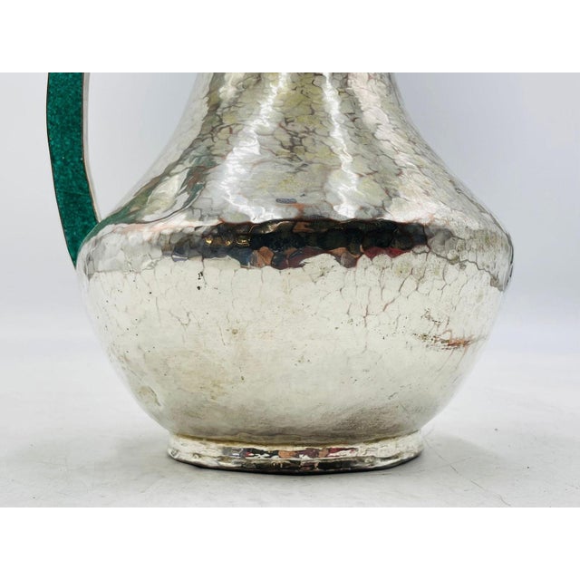 1960s Alfredo Villasana Taxco Turquoise Parrot Silver Plate Pitcher, Mexican Silver For Sale - Image 9 of 16